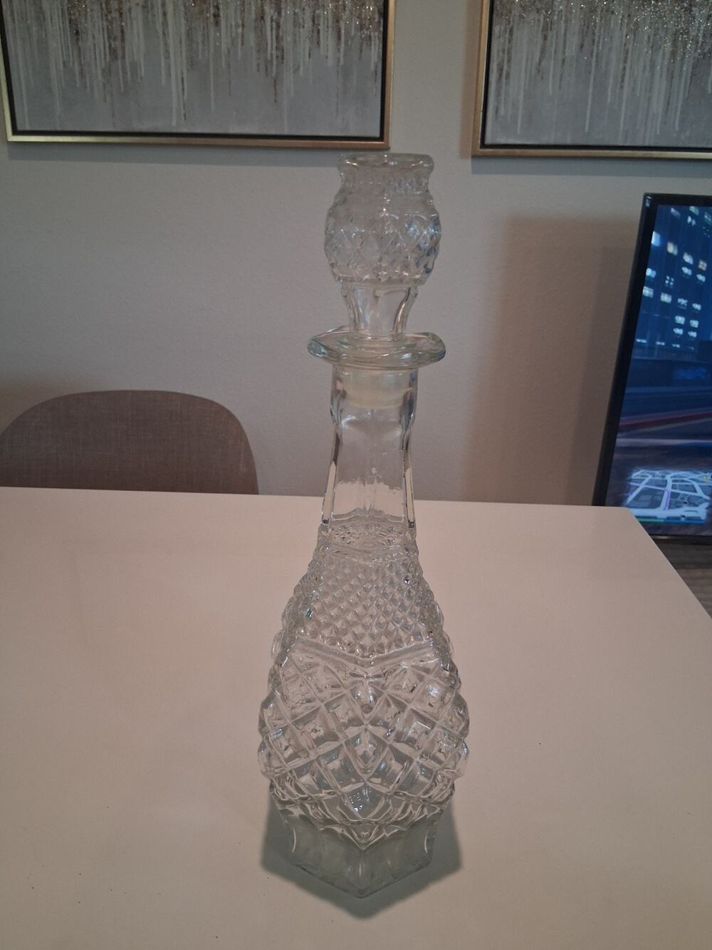 Vtg 1967-1980s Anchor Hocking Wexford Clear Glass Wine Liquor Decanter 14.5"